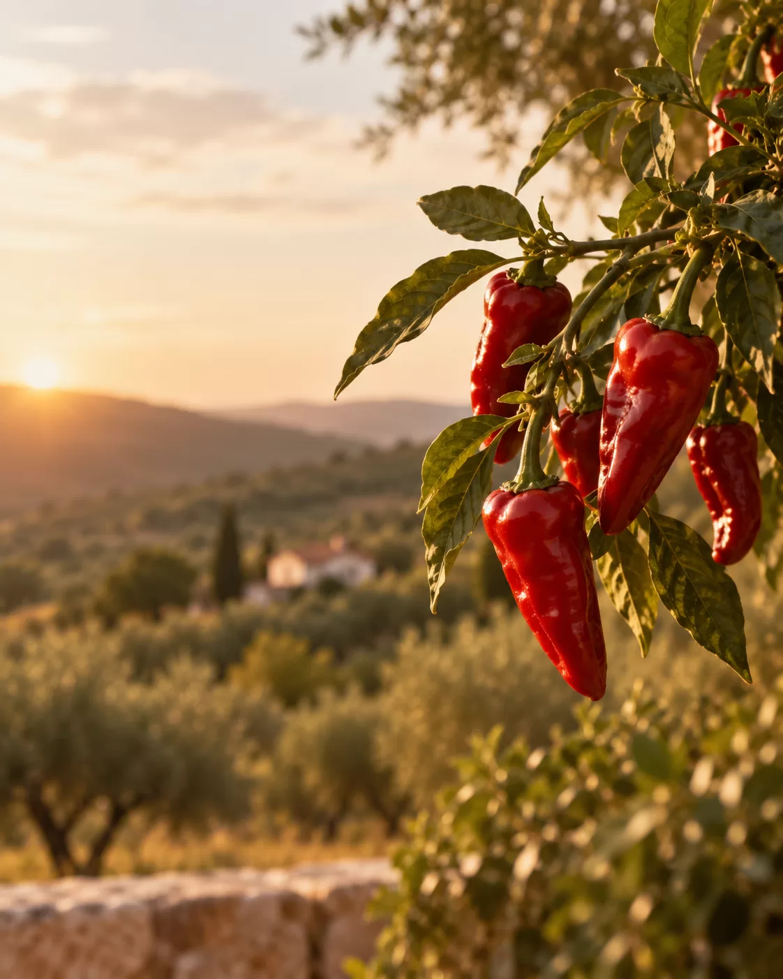 Pimentos vermelhos maduros colhidos à mão em Vale de Azares